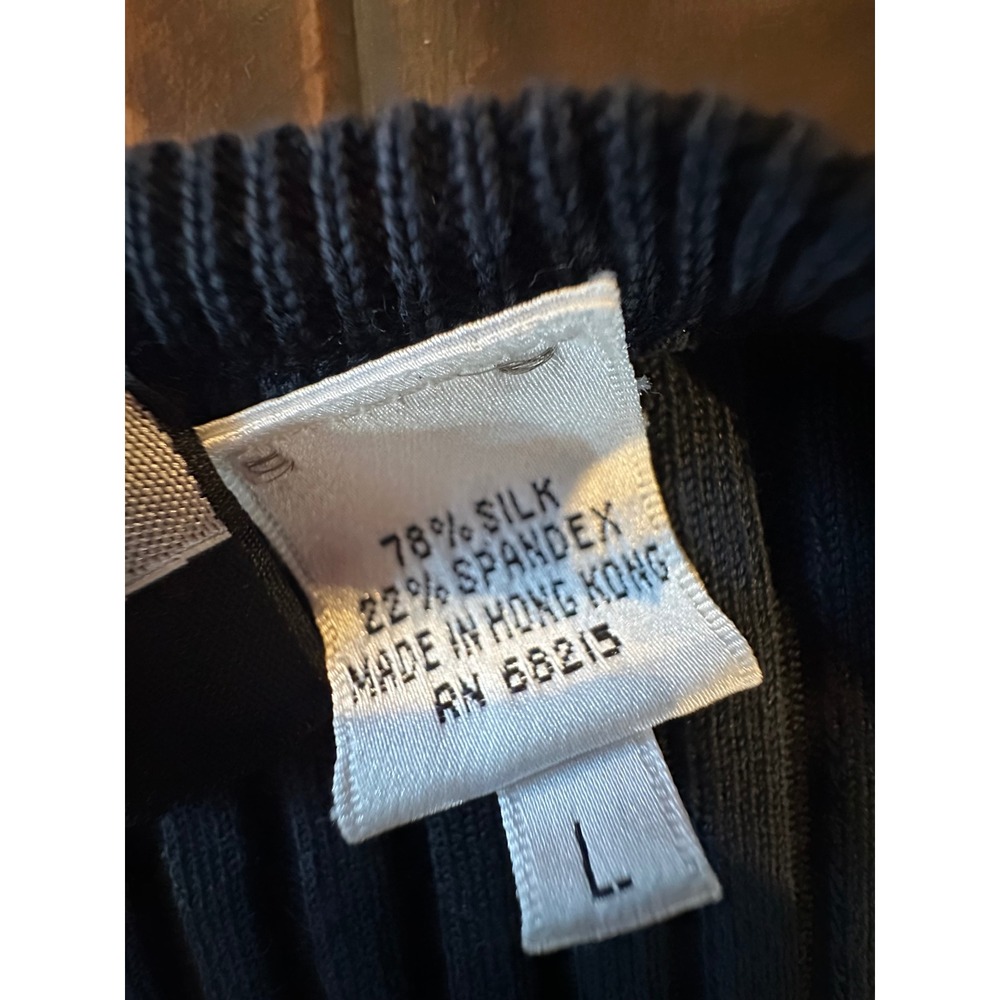 Vintage Wayne Rogers Black Ribbed Silk Blend Scoop Neck Long Sleeve Top Large - Picture 2 of 6